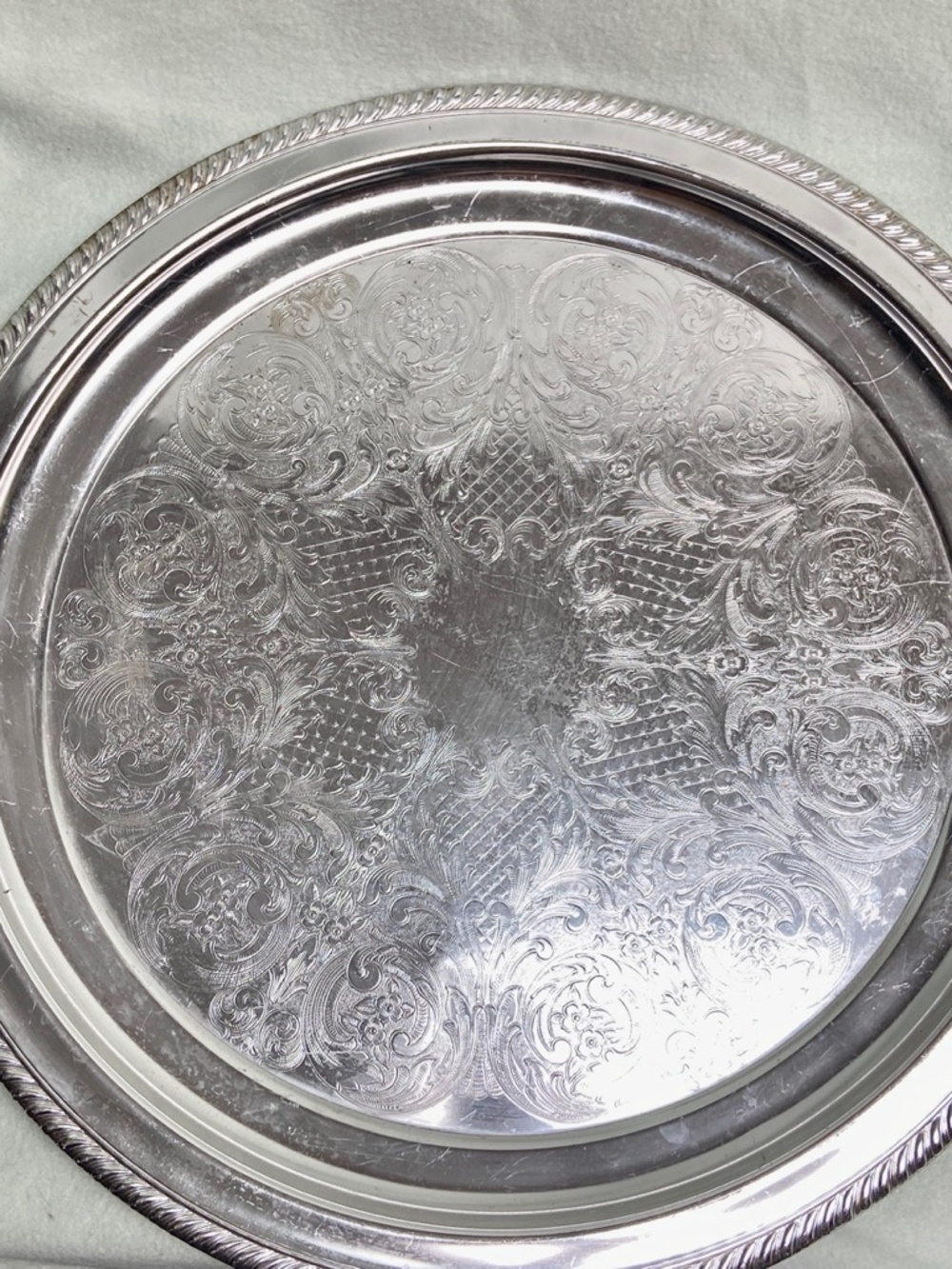Vintage, Chrome, Round Large Serving Turkey, Coffee, Tea Set Tray 18in D